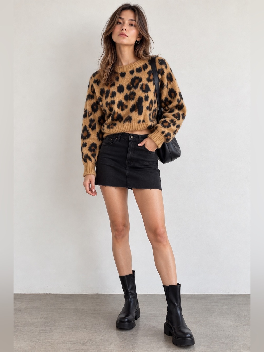Cozy Leopard Print Crew Neck Sweater